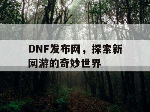 DNF发布网，探索新网游的奇妙世界