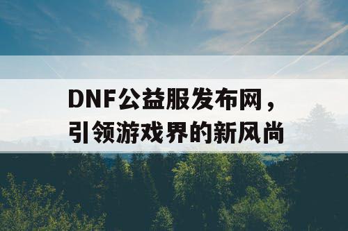 DNF公益服发布网，引领游戏界的新风尚